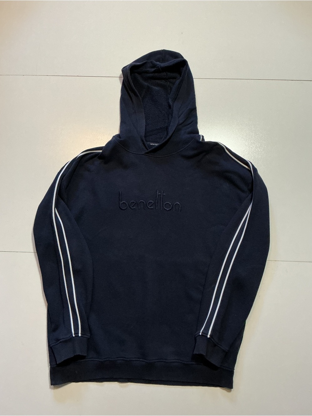 United Colors Of Benetton Embroidered Navy Striped Oversized Pullover Hoodie